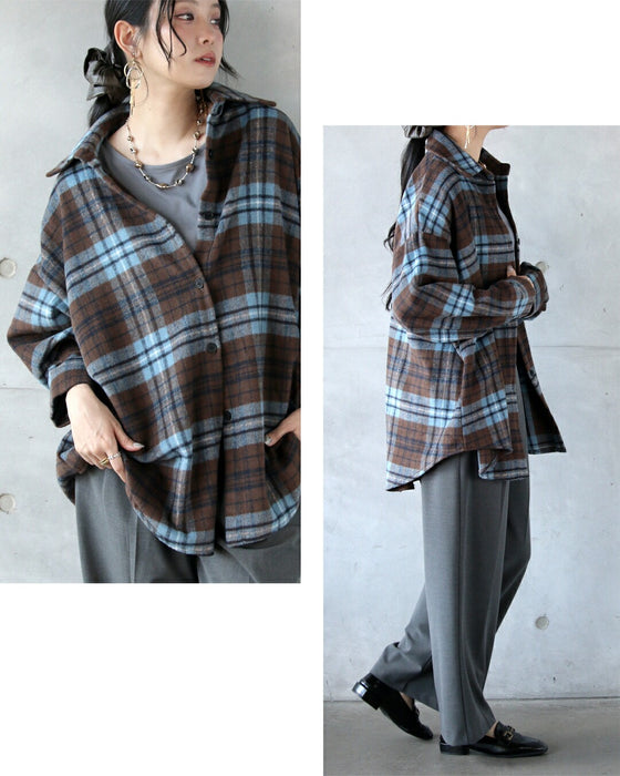 ブルー×ブラウンが映える今っぽ大人チェックシャツ