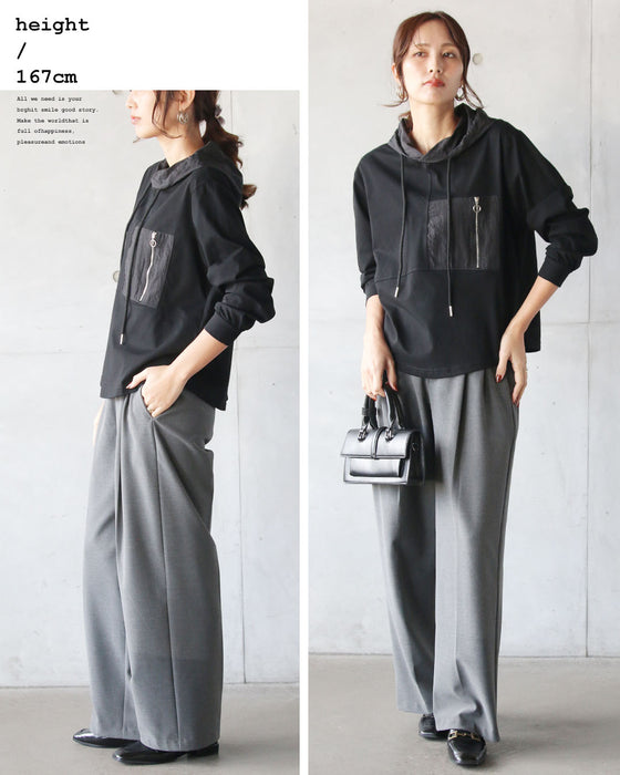 ジップが効いた、フーディトップス