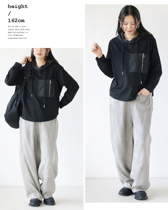 ジップが効いた、フーディトップス