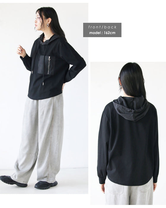 ジップが効いた、フーディトップス