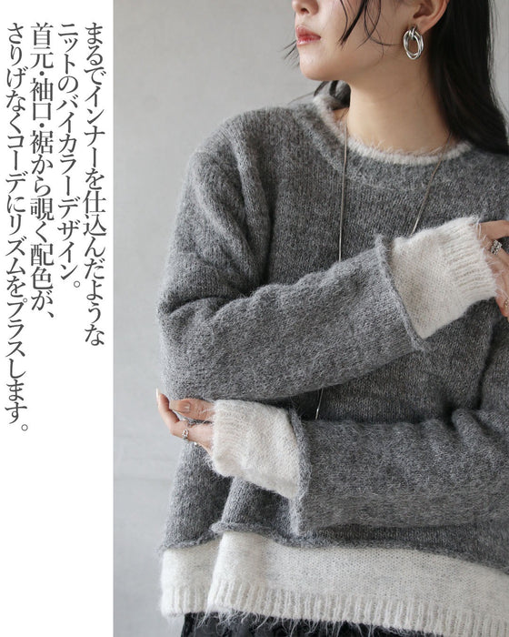 レイヤード見えが叶う、バイカラーニット
