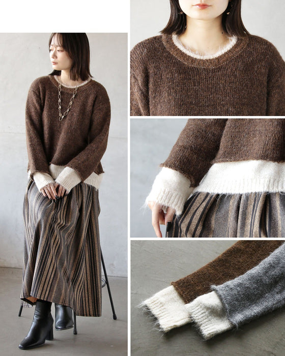 レイヤード見えが叶う、バイカラーニット