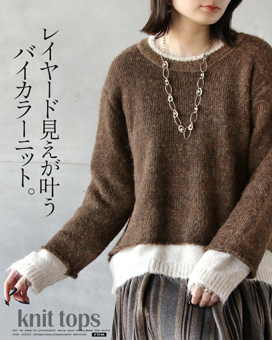 レイヤード見えが叶う、バイカラーニット