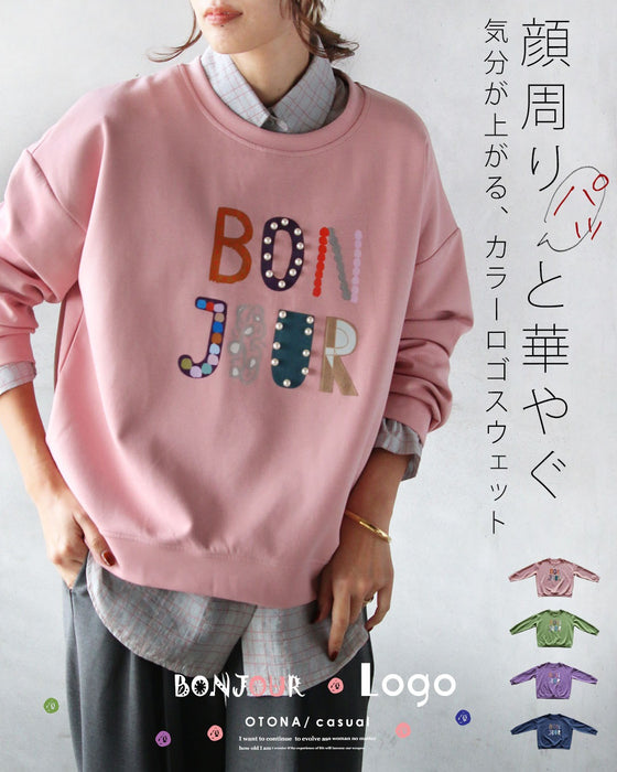 顔まわりパッと華やぐ 気分が上がる、カラーロゴスウェット