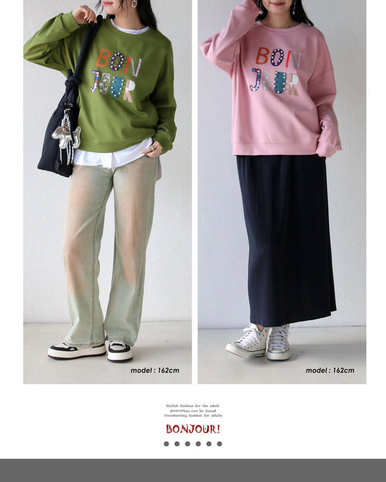 顔まわりパッと華やぐ 気分が上がる、カラーロゴスウェット