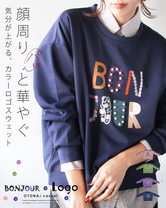 顔まわりパッと華やぐ 気分が上がる、カラーロゴスウェット