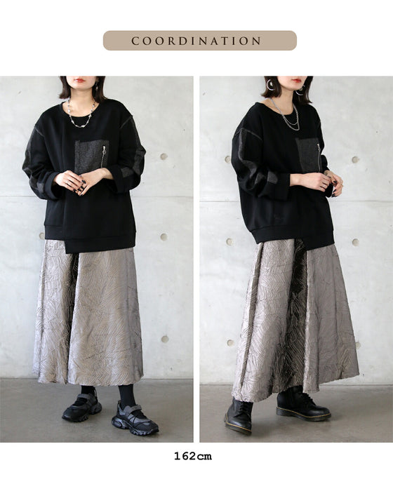 穿くだけでモードに品良くキマル大人の立体柄シルバースカート