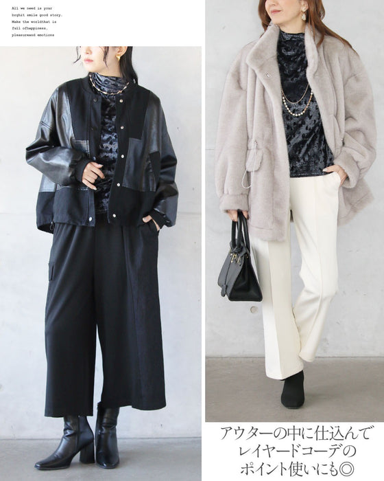 一枚で雰囲気が出て、重ねても映える。レオパード風ベロアトップス