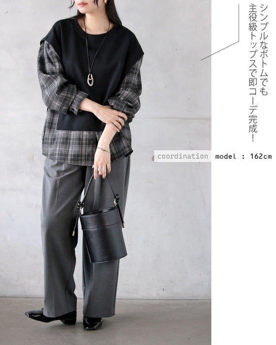 モード感と大人可愛さを一枚で チェック柄ドッキングトップス