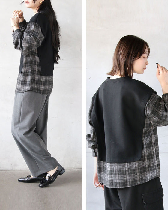 モード感と大人可愛さを一枚で チェック柄ドッキングトップス