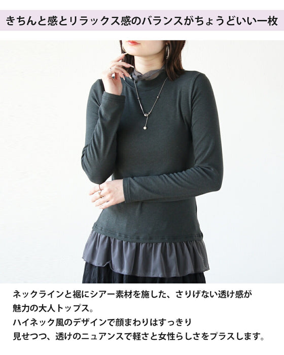 いつもの服に、透明感をひとさじ。シアー切替デザイントップス