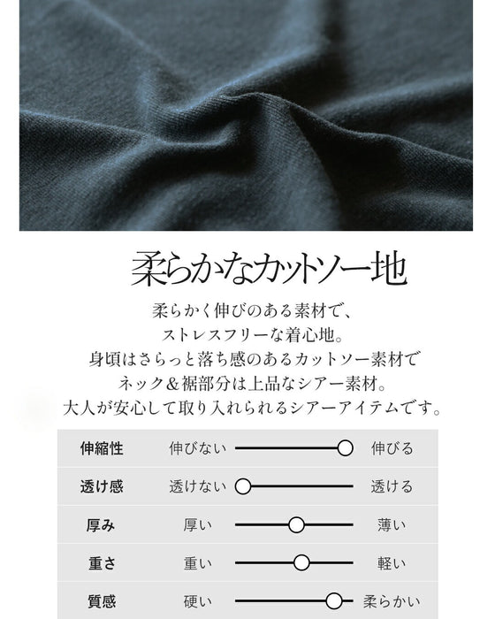 いつもの服に、透明感をひとさじ。シアー切替デザイントップス