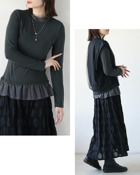 いつもの服に、透明感をひとさじ。シアー切替デザイントップス