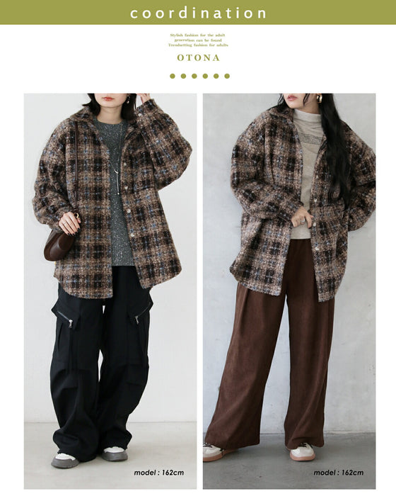ゆるっと大人可愛い チェック柄ボアシャツアウター