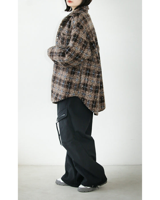 ゆるっと大人可愛い チェック柄ボアシャツアウター