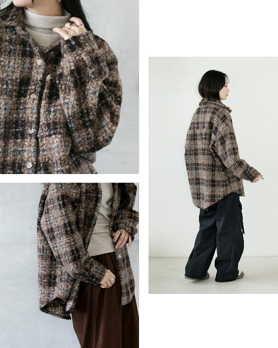 ゆるっと大人可愛い チェック柄ボアシャツアウター
