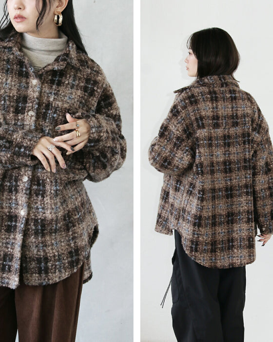 ゆるっと大人可愛い チェック柄ボアシャツアウター