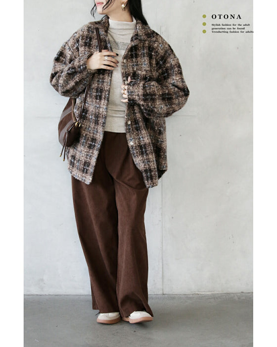 ゆるっと大人可愛い チェック柄ボアシャツアウター