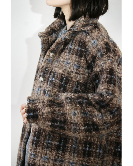 ゆるっと大人可愛い チェック柄ボアシャツアウター