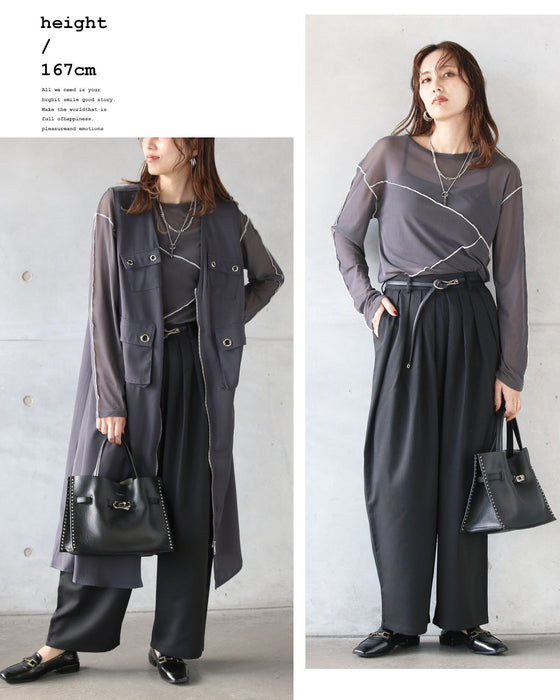 変形縫製が映える、大人のシアートップス