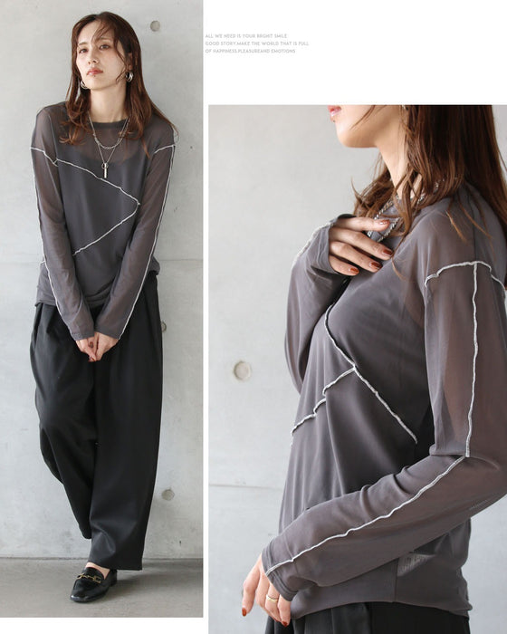 変形縫製が映える、大人のシアートップス