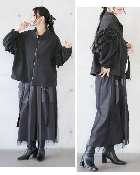 モードに大人可愛い軽やかフリル袖アウター