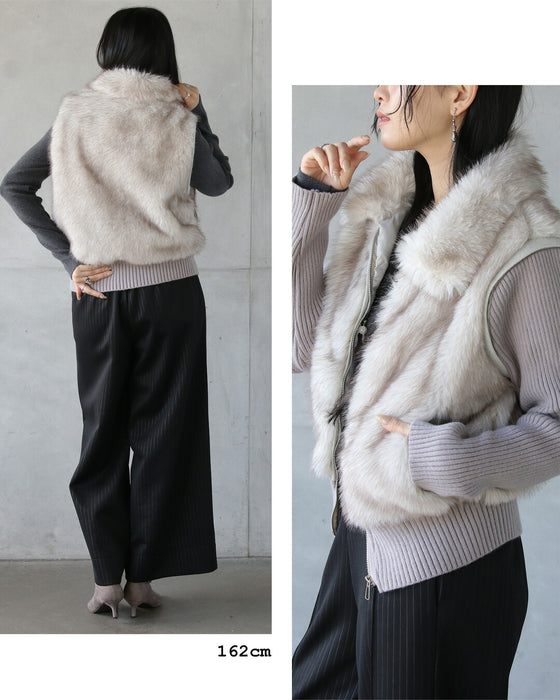 品のある華やぎを。ブルゾンにもベストにも。 気楽に袖が外せる2wayファーニットアウター