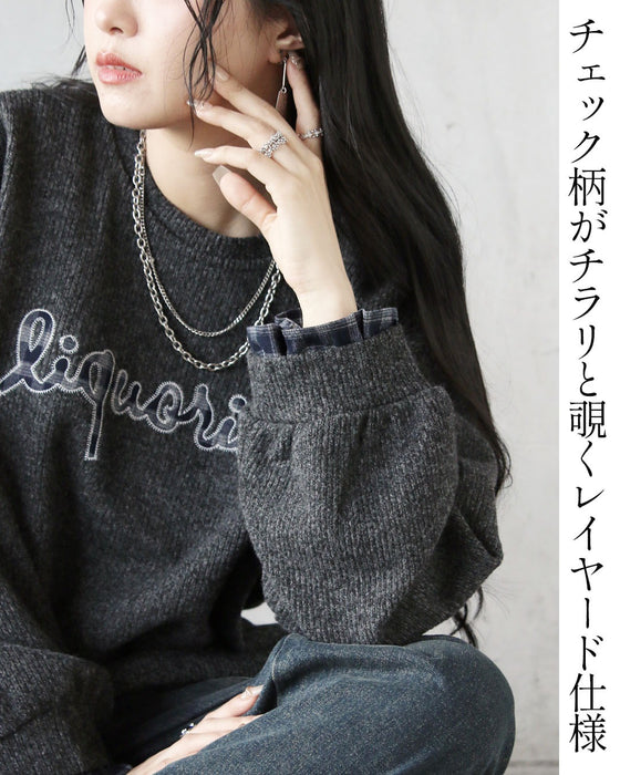 さりげないチェック柄で魅せる 異素材ロゴトップス。