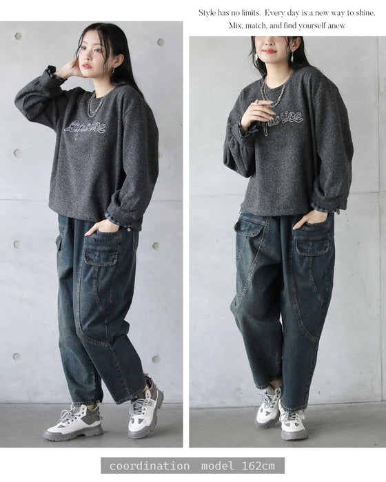 さりげないチェック柄で魅せる 異素材ロゴトップス。