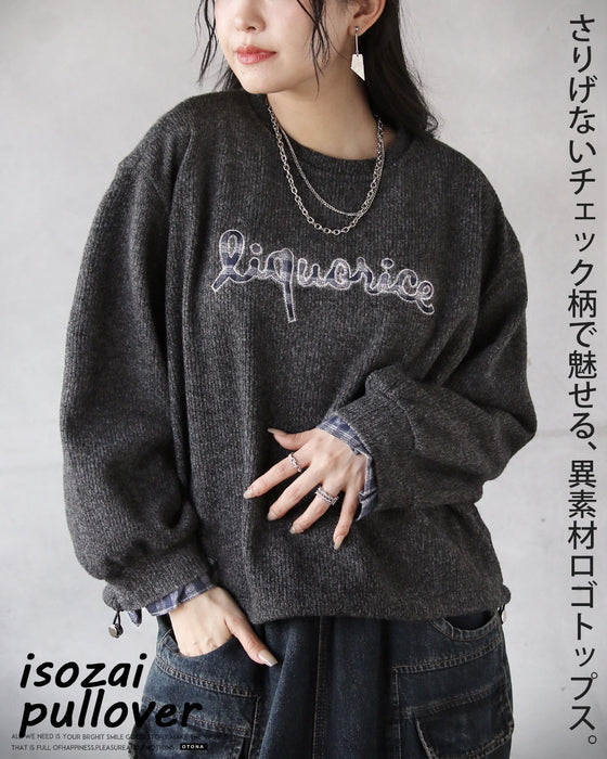 さりげないチェック柄で魅せる 異素材ロゴトップス。