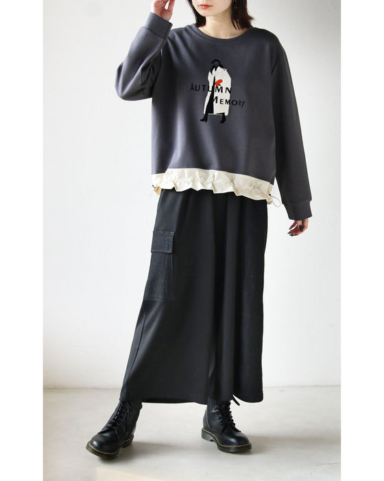 ラクに大人モード感。異素材ワイドパンツ