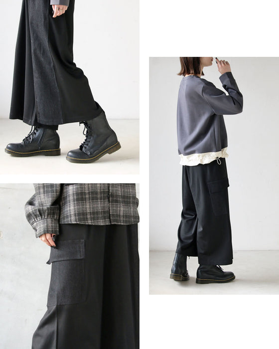ラクに大人モード感。異素材ワイドパンツ
