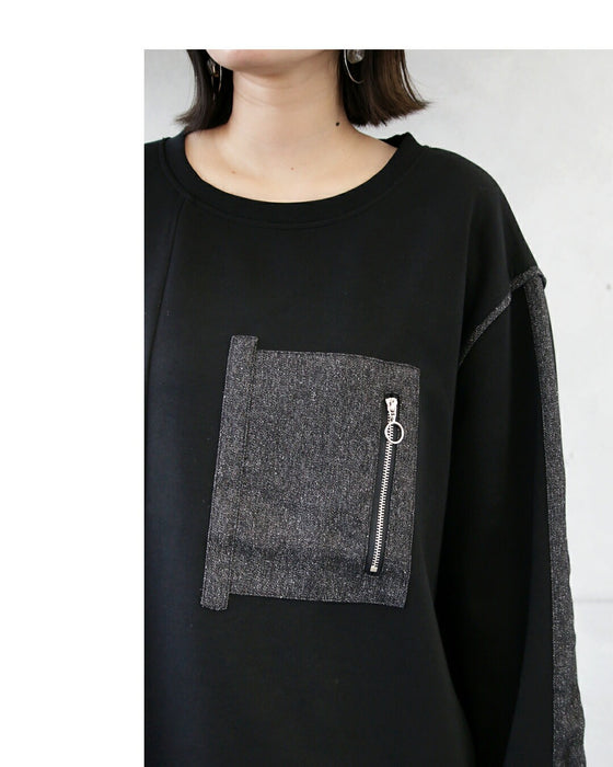 異素材ラインが効いたモードジッパートップス