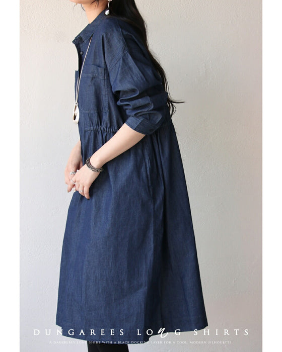 ゆるっとも、きゅっともシルエット自在ロングダンガリーシャツ