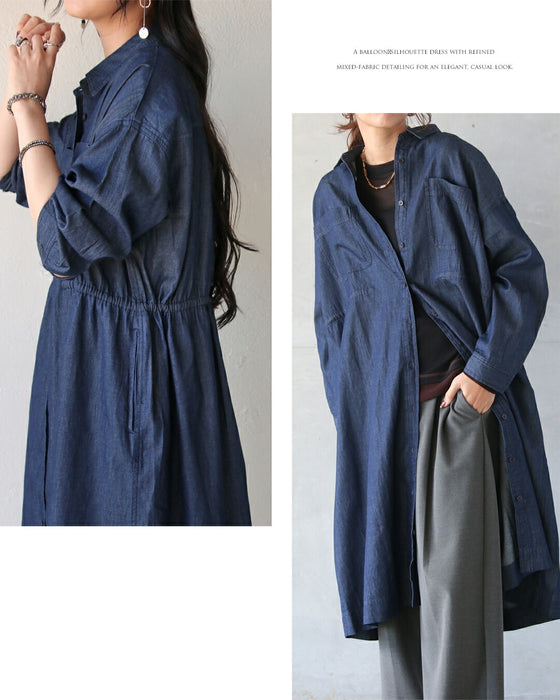ゆるっとも、きゅっともシルエット自在ロングダンガリーシャツ