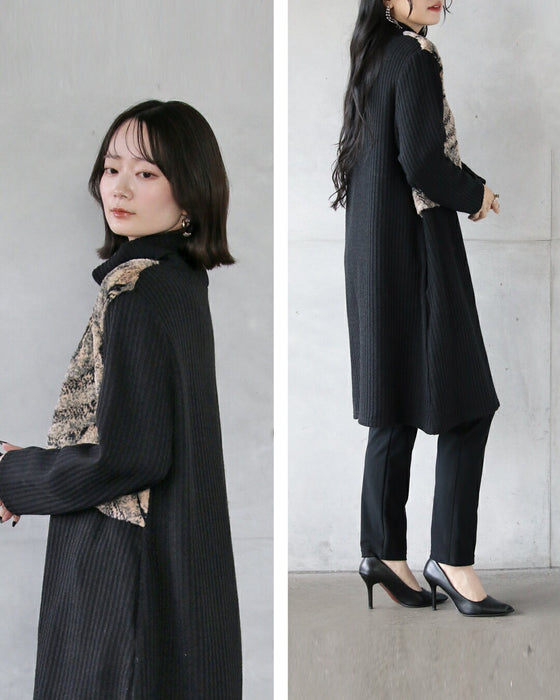 1枚で映える。品ある大人のニュアンスファー 異素材ドッキングワンピ