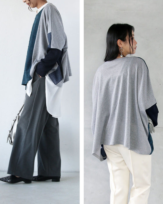 ゆるシャレ。 異素材切替ゆったりトップス