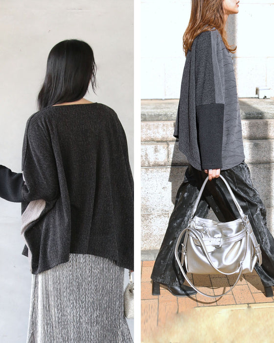 ゆるシャレ 異素材切替ゆったりトップス