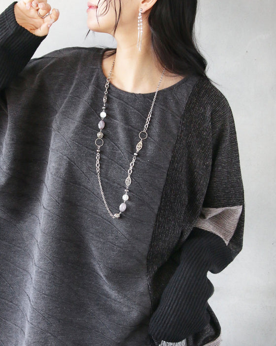 ゆるシャレ 異素材切替ゆったりトップス