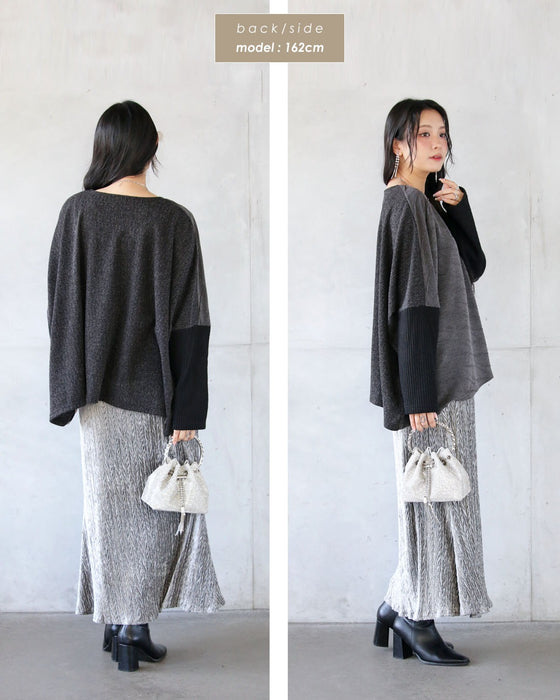 ゆるシャレ 異素材切替ゆったりトップス