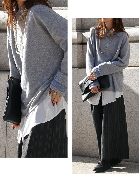 空気のように纏える極上タッチの配色ニットトップス