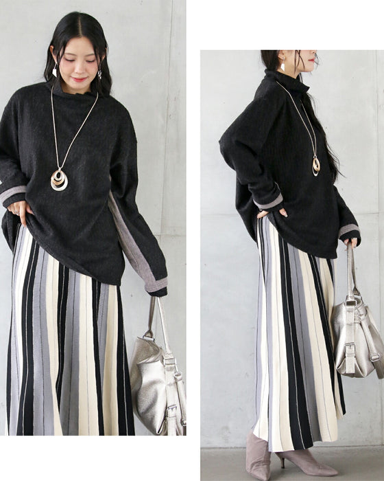 空気のように纏える極上タッチの配色ニットトップス