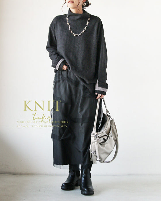 空気のように纏える極上タッチの配色ニットトップス