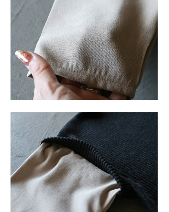 計算された切替が美しい、異素材ハイネックトップス
