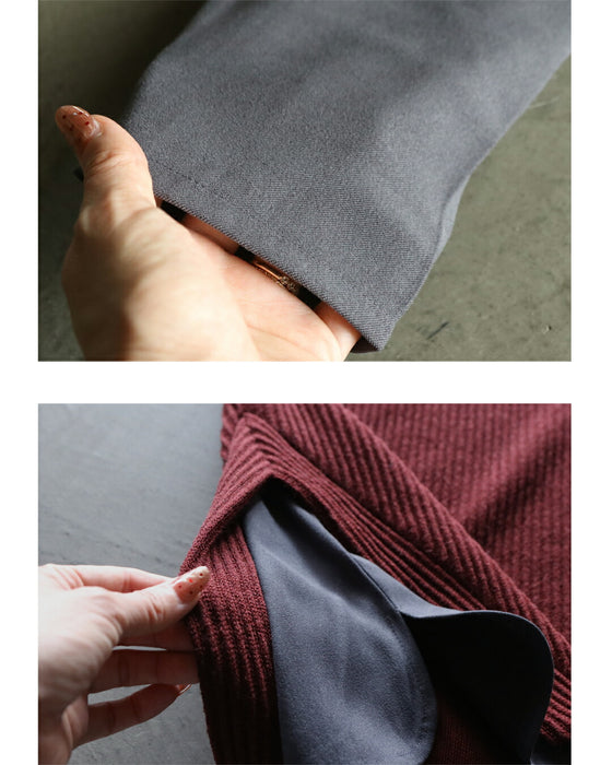 計算された切替が美しい、異素材ハイネックトップス