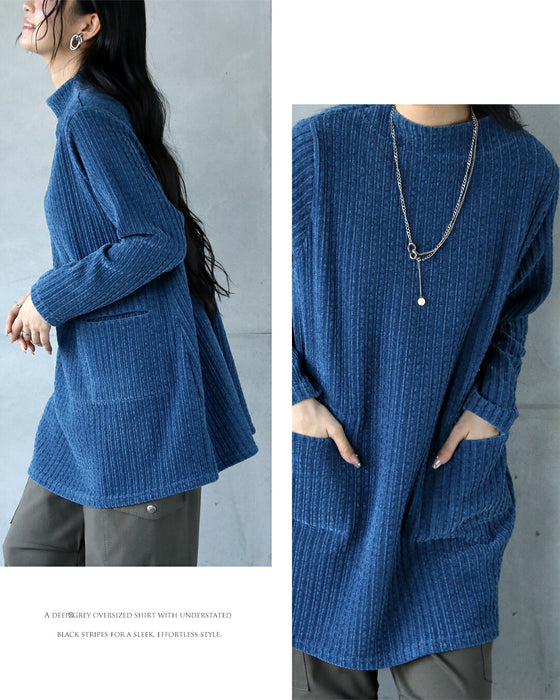 ニュアンス配色が映えるスモーキーベロアチュニックトップス