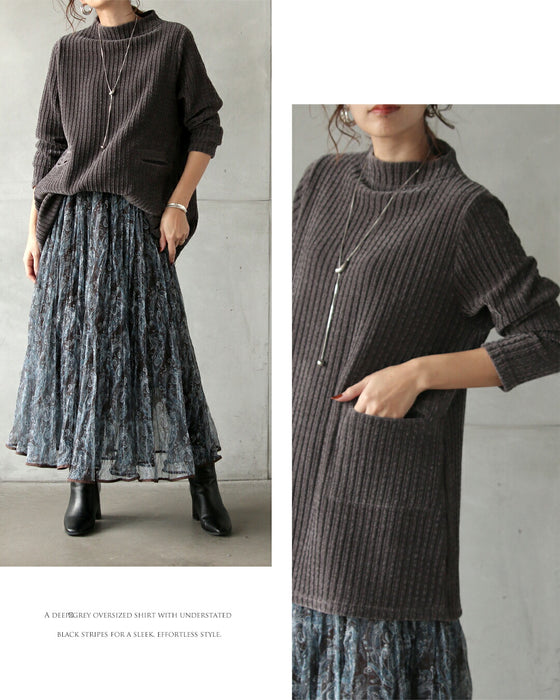 ニュアンス配色が映えるスモーキーベロアチュニックトップス