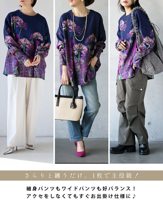 絵画をまとう 日常に溶け込む、上品花トップス