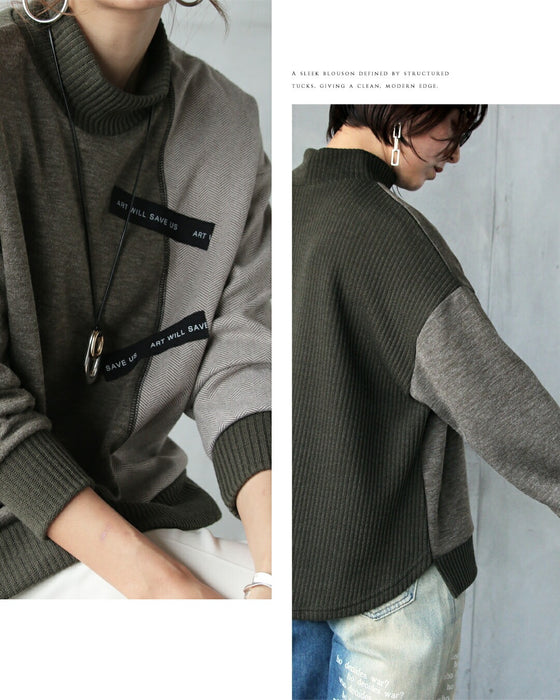 さりげない差をつける。縦切替ゆったりリブネックニットソートップス