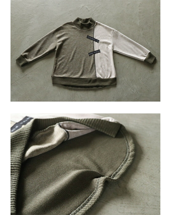 さりげない差をつける。縦切替ゆったりリブネックニットソートップス